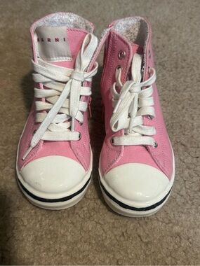 Marni Pink High-Top Canvas Kids Sneakers with White Accents